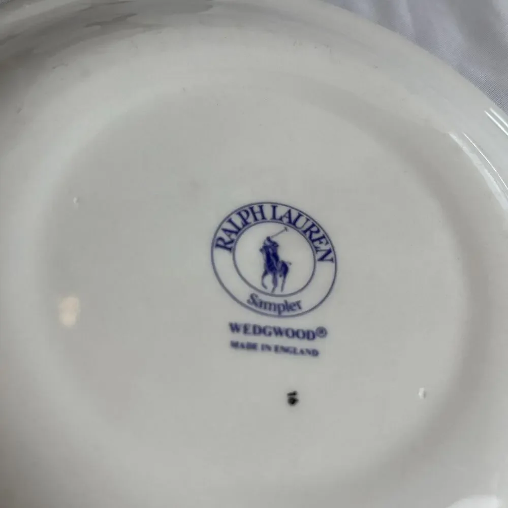 Two Ralph Lauren 7.75” Wedgwood Sampler Plates Americana Alphabet Cross Stitch